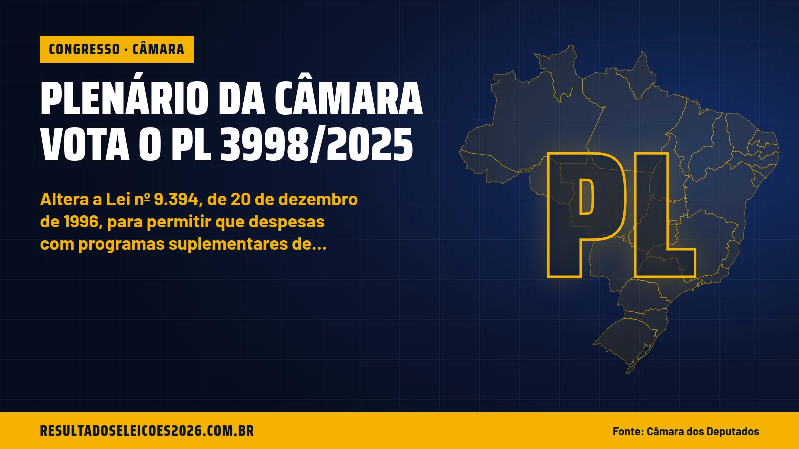 Plenário da Câmara vota o PL 3998/2025